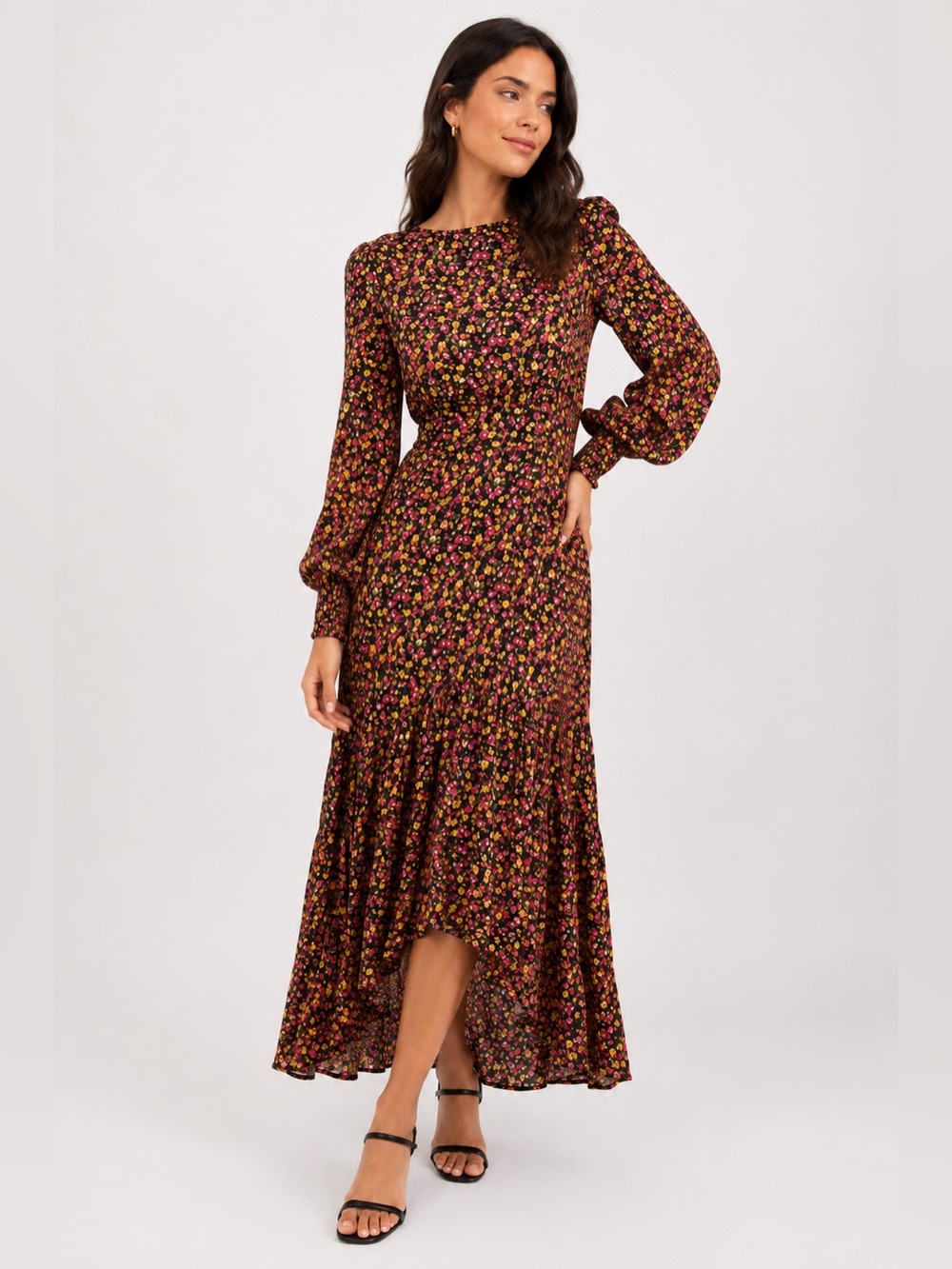 AFRM Gilda Open Back Floral Maxi Dress Long Sleeve Women Size XL